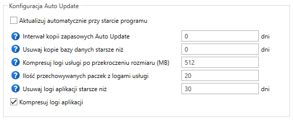 Sekcja Konfiguracja Auto Update