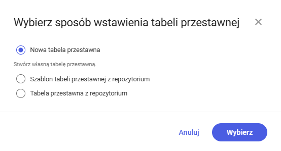 Nowa tabela przestawna