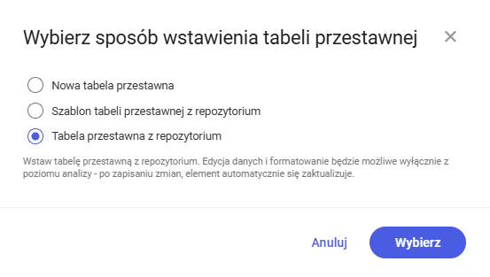 Tabela z repozytorium