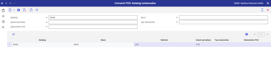 Przykładowy wynik wyszukiwania dla określonego katalogu w aplikacji Comarch POS: Katalogi uniwersalne