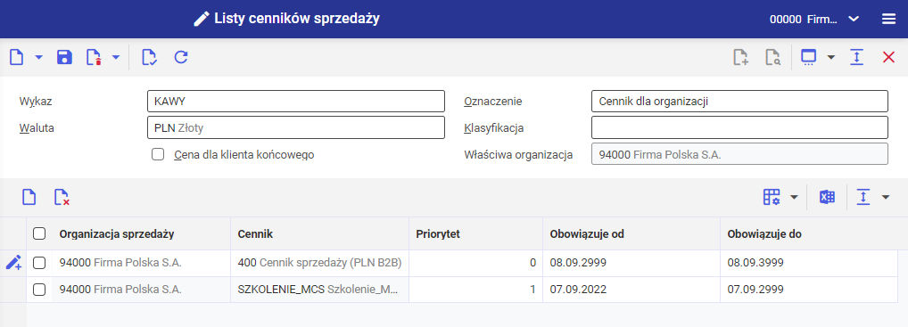 Listy Cenników Sprzedaży Baza Wiedzy Comarch Erp Enterprise 64 2704