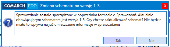  Informacja o zmianie struktury dla raportu zatwierdzonego