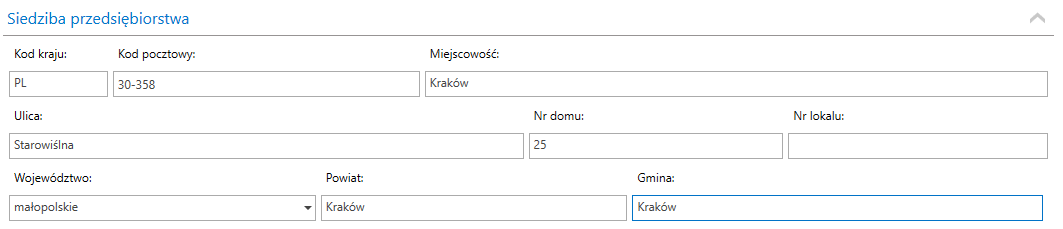 Wygląd danych adresowych