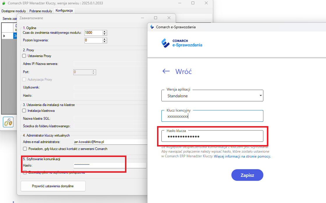 Ustawienie hasła klucza
