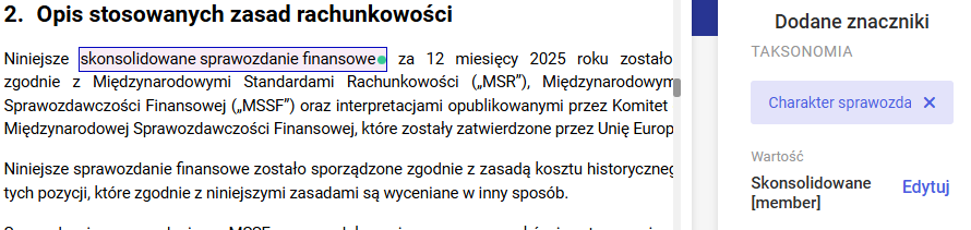 Znakowanie z wykorzystaniem elementu typu lista