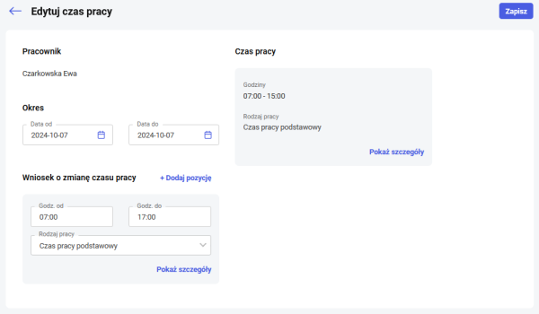 Czas pracy – Baza wiedzy Comarch HRM