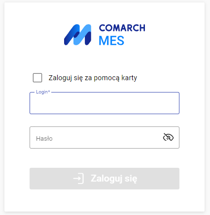 Formularz logowania do aplikacji Comarch MES