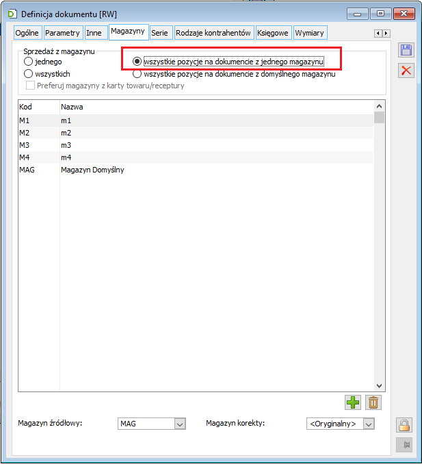 Definicja PW - Sprzedaż z magazynu: wszystkie pozycje na dokumencie z jednego magazynu