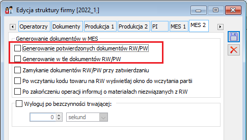 Parametry wpływające na stan wygenerowanych dokumentów RW i PW oraz na możliwość wyświetlenia okna dokumentu, po jego wygenerowaniu