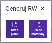 Wybór metody generowania dokumentu RW, podczas generowania RW z listy zleceń