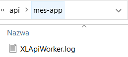 Plik XLApiWorker.log z logami znajdujący się w folderze mes-app