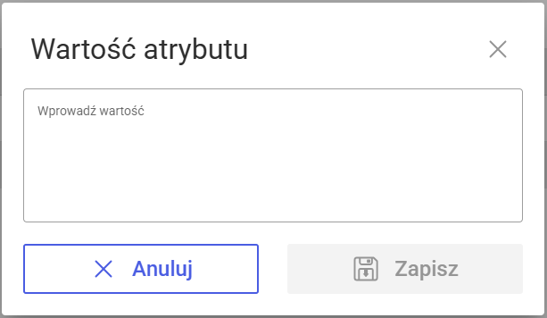 Okno uzupełniania wartości dla atrybutu formatu tekstowego