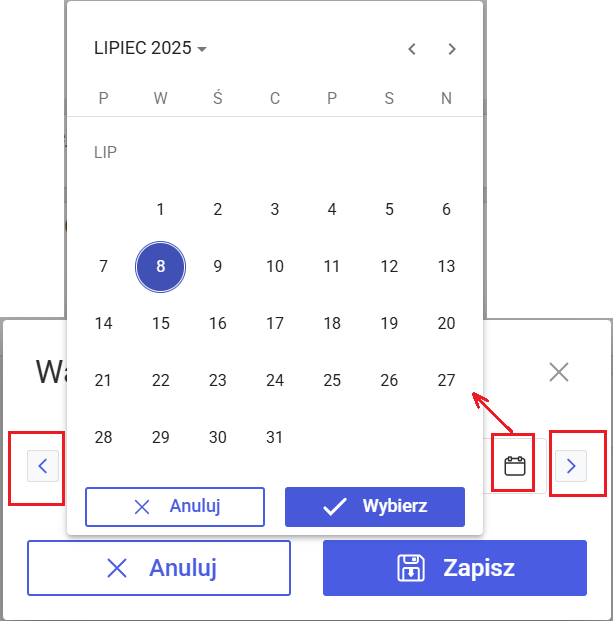 Edycja wartości dla atrybutu formatu data