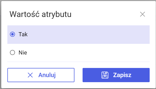 Wybór wartości dla atrybutu typu flaga