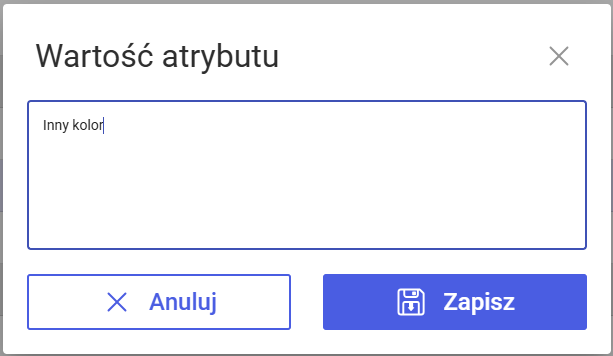 Przykładowe definiowanie nowej wartości dla atrybutu typu lista, formatu tekstowego
