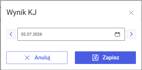 Okno: Wynik kontroli jakości, dla parametru typu: zakres, formatu data