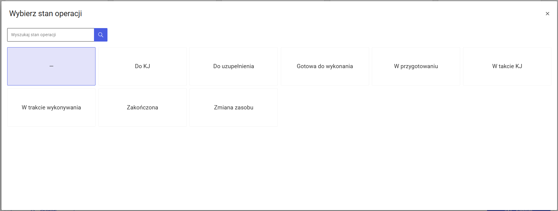 Lista stanów operacji wyświetlana na zakończenie realizacji operacji, przy zaznaczonym parametrze, gdy ilość realizacji jest różna od ilości zaplanowanej operacji