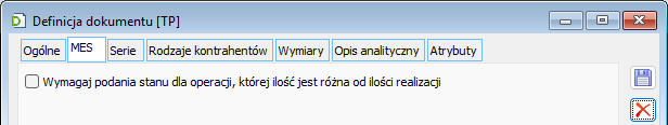 Definicja TP zakładka MES