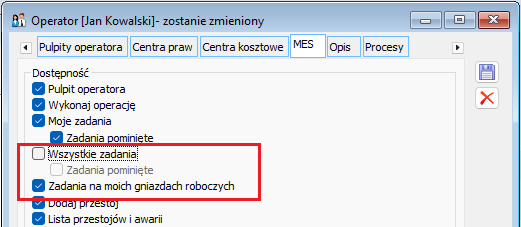 Ustawienie, przy którym w MES na liście Wszystkich zadań prezentowane są wyłącznie zadania „na moich gniazdach”
