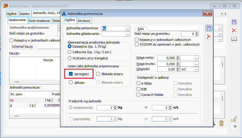 Jednostka pomocnicza proponowana przy sprzedaży