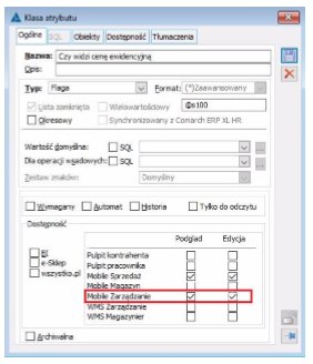 Definicja klasy atrybutu w systemie Comarch ERP XL