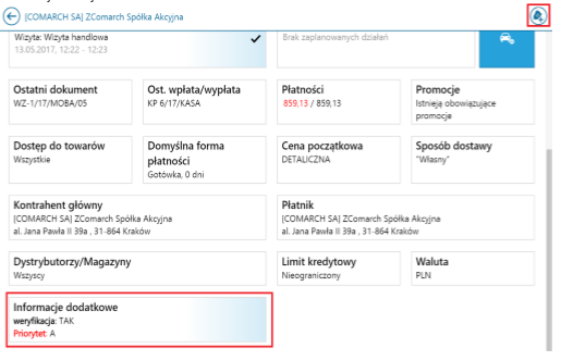 Selekcja - Informacje dodatkowe na karcie kontrahenta