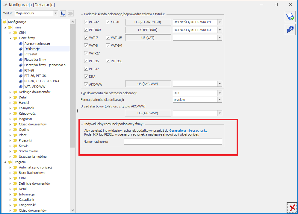 Rys 35.Dane firmy- Deklaracje