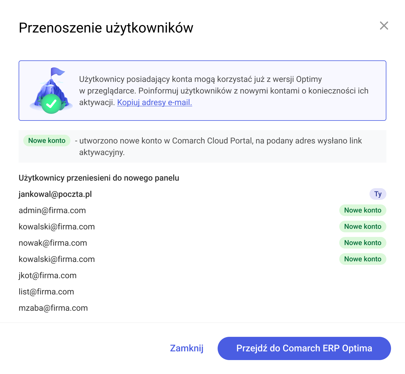 Podsumowanie przeniesienia użytkowników