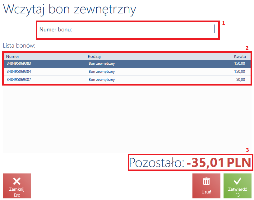 Okno Wczytaj bon zewnętrzny