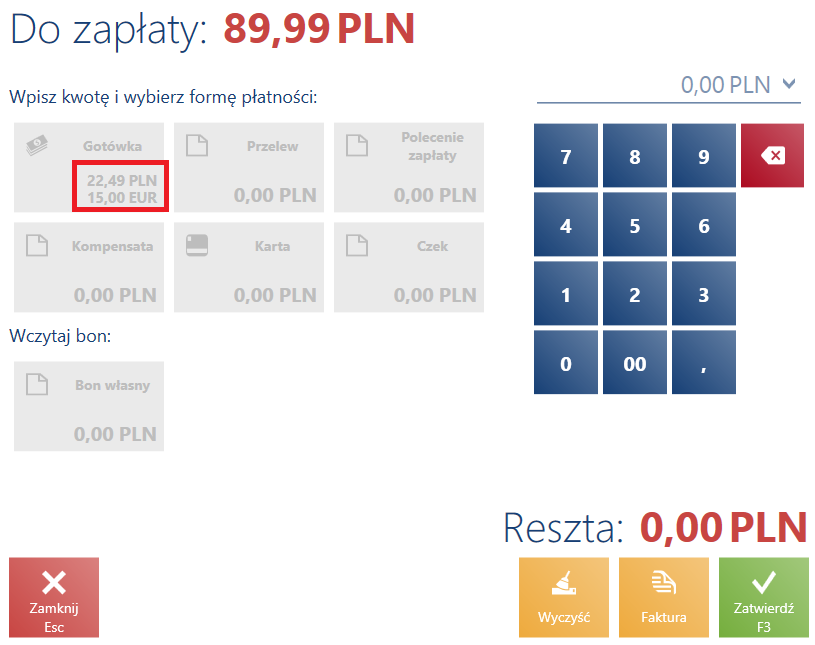 Prezentacja różnych walut dla tej samej formy płatności