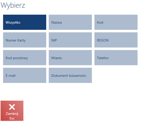 Wybór konkretnej kolumny, po której ma nastąpić wyszukiwanie kontrahenta