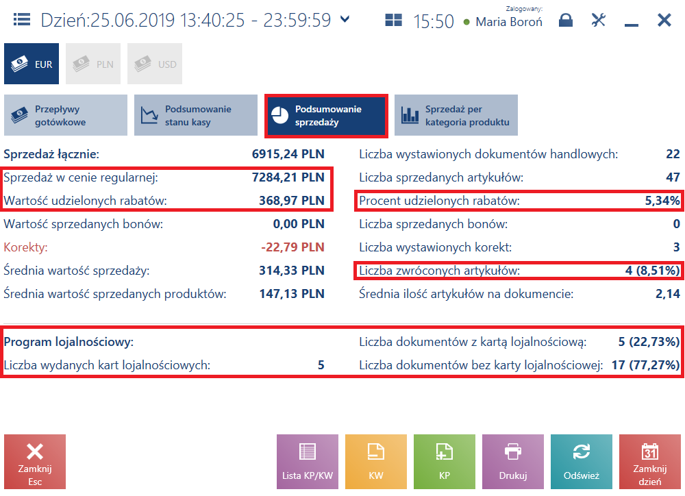 Zakładka Podsumowanie sprzedaży