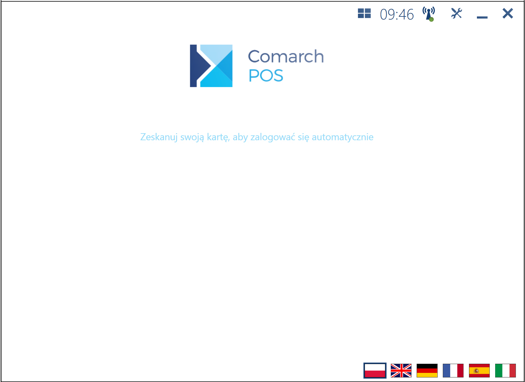 Okno logowania przy użyciu karty magnetycznej