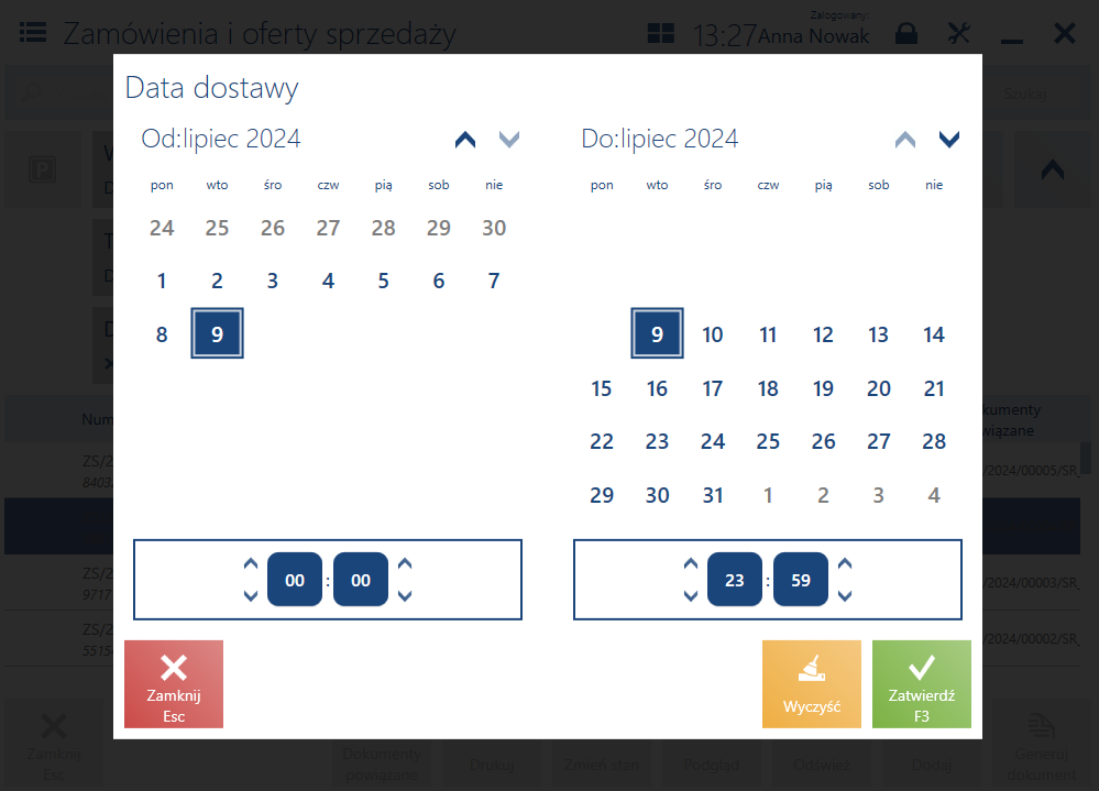 Nowy widok filtra Data dostawy
