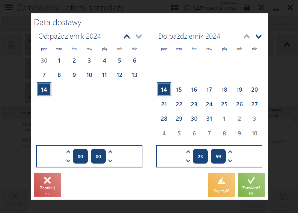 Filtr Data dostawy
