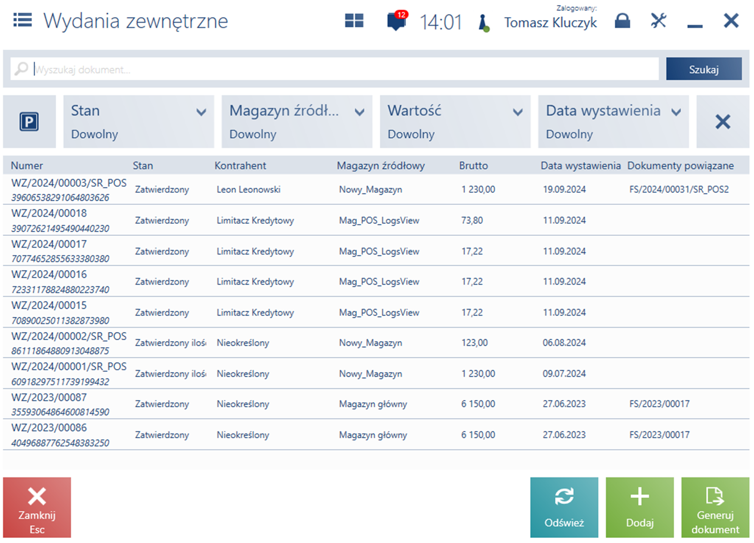 Lista dokumentów wydań zewnętrznych