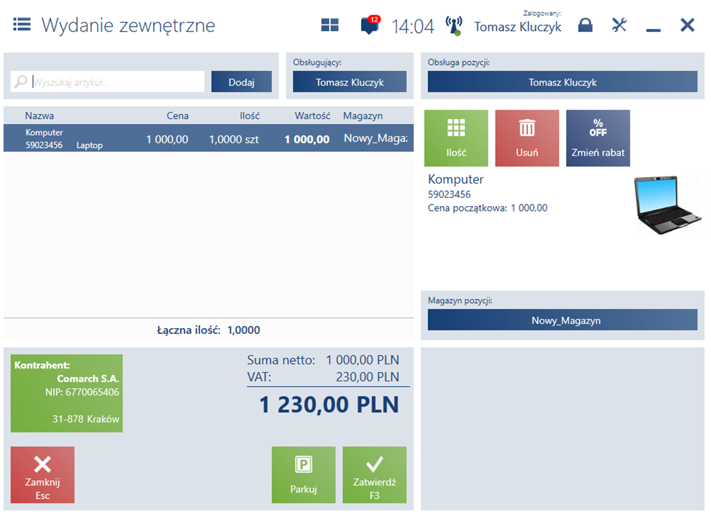 Nowy formularz dokumentu wydania zewnętrznego