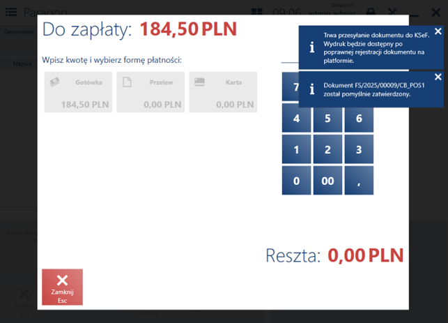 Komunikaty prezentowane przy zatwierdzeniu dokumentu wysyłanego do KSeF