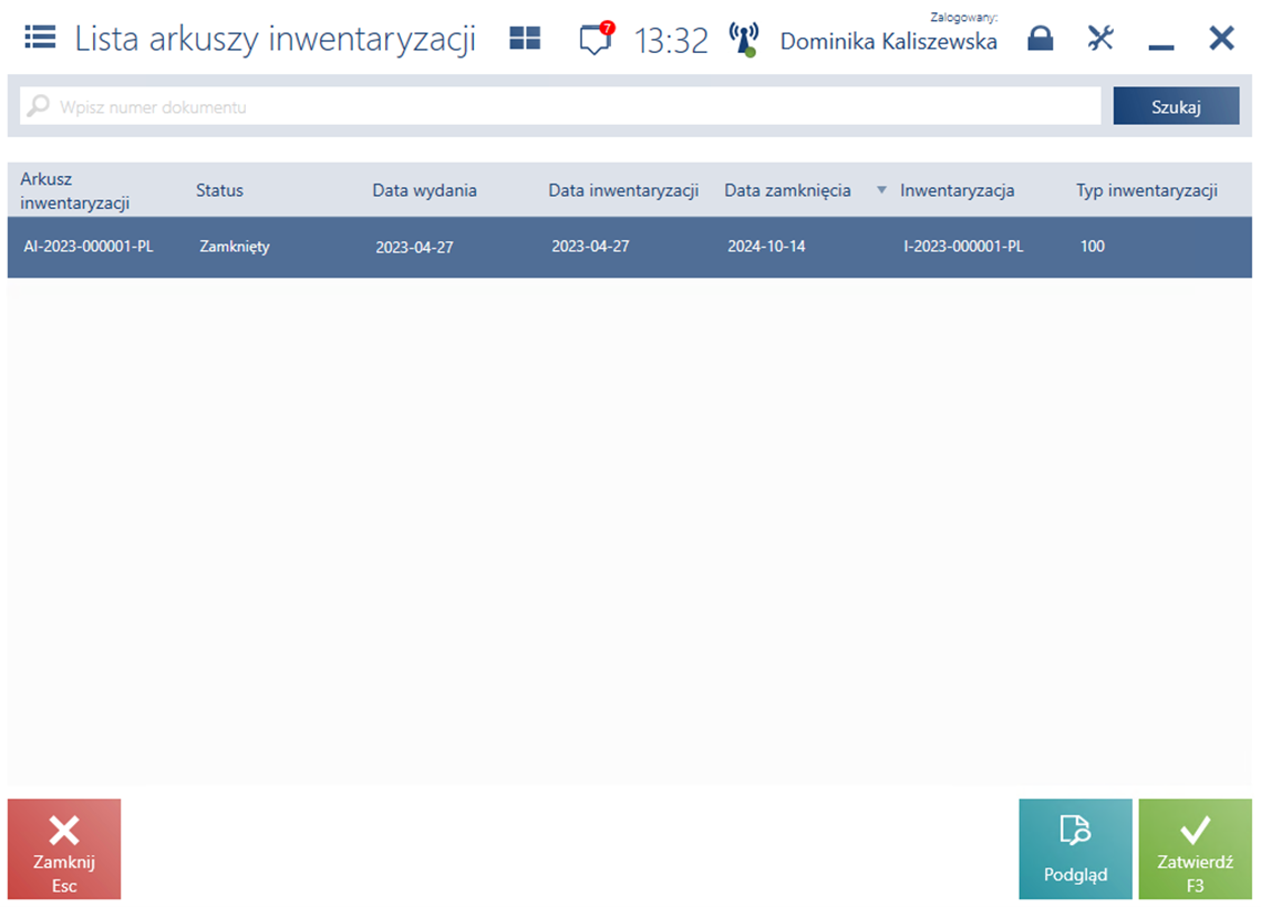 Okno po wybraniu kryterium Wykryte rozbieżności