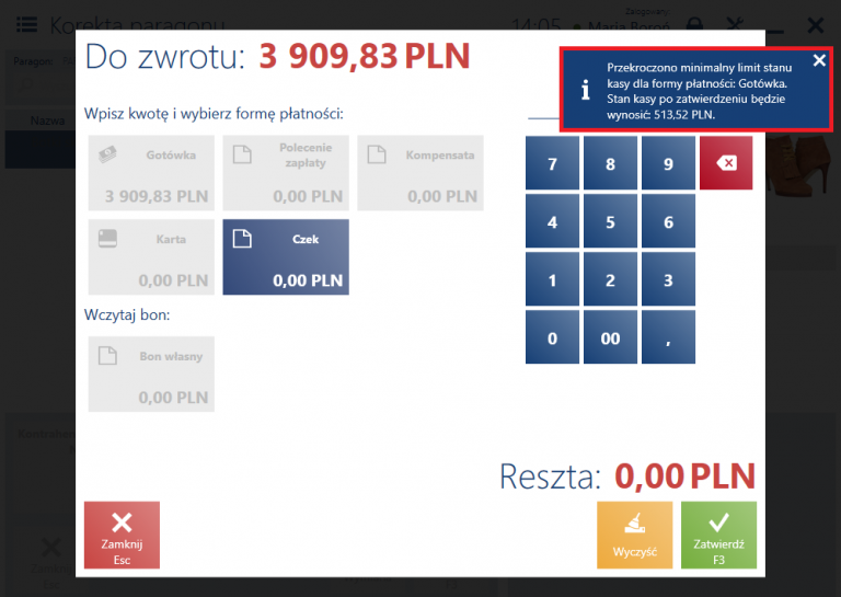 Limit minimalny stanu kasy Baza Wiedzy programu Comarch POS 2024.5