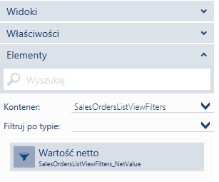 Kontener zawierający filtr Wartość netto