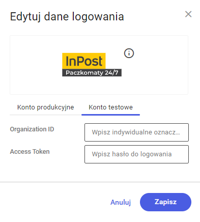 Okno edycji danych logowania