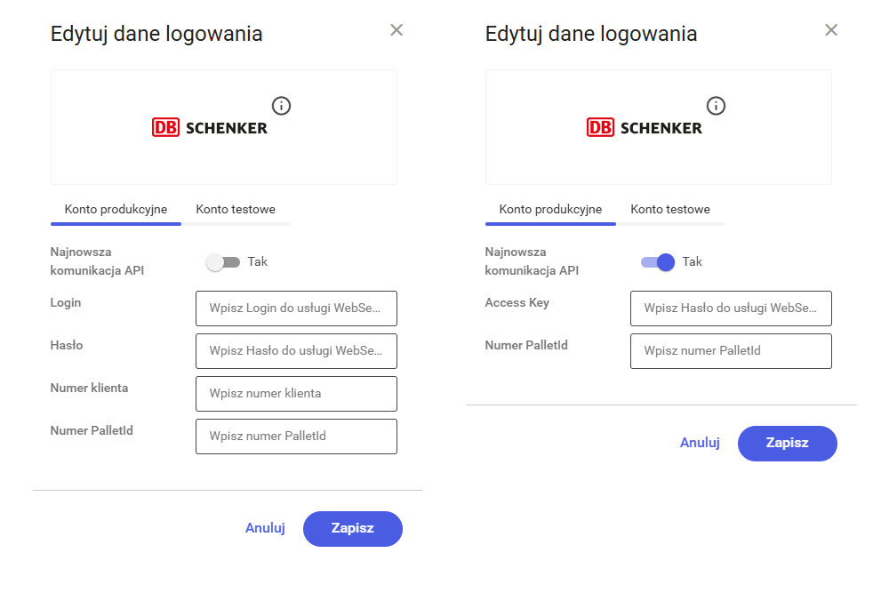 Okno edycji danych logowania
