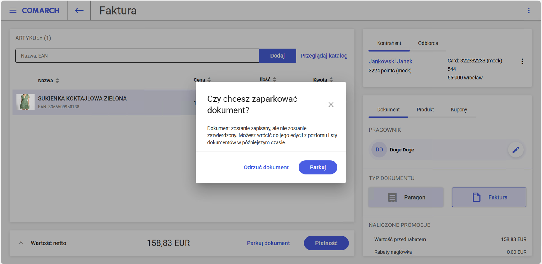 Komunikat "Czy chcesz zaparkować dokument?"