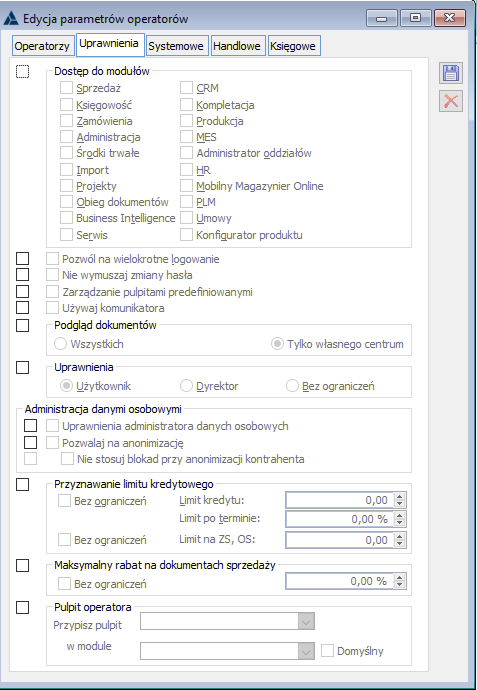 edycja operatorów parametrów