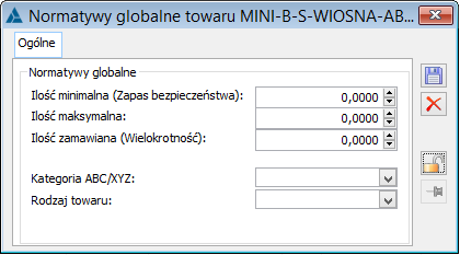 Okno: Normatywy globalne towaru.