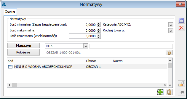 Okno: Normatywy towaru.