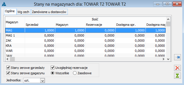 Formatka: Stany na magazynach-zakładka Ogólne