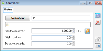 Formatka dodania/edycji kontrahenta w promocji BUDŻET KNT