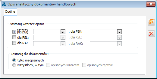 Opis analityczny dokumentów handlowych, opcja: wg. Wzorca opisu.